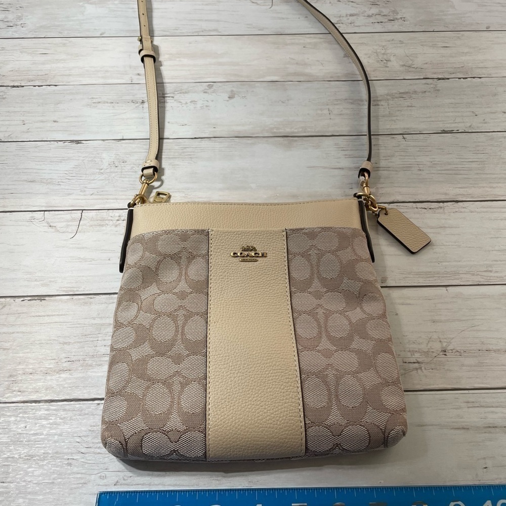 Coach Signature Logo Canvas Crossbody Tan Bag - Picture 3 of 10